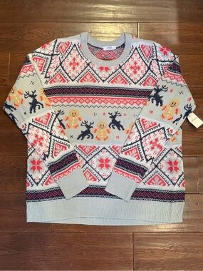 Christmas Gingerbread Reindeer Fair Isle Ugly Sweater Holiday